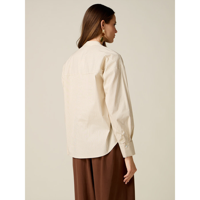 Oltre - Camicia a righe in tela con bottoni gioiello - Bianco