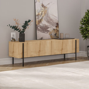 STAUTON Meuble TV avec placards bois et détails noirs 160cm