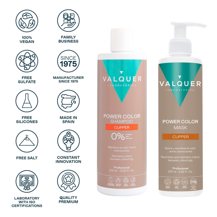 Valquer Pack Power Color Cobre - Champú y Mascarilla - 675 ml