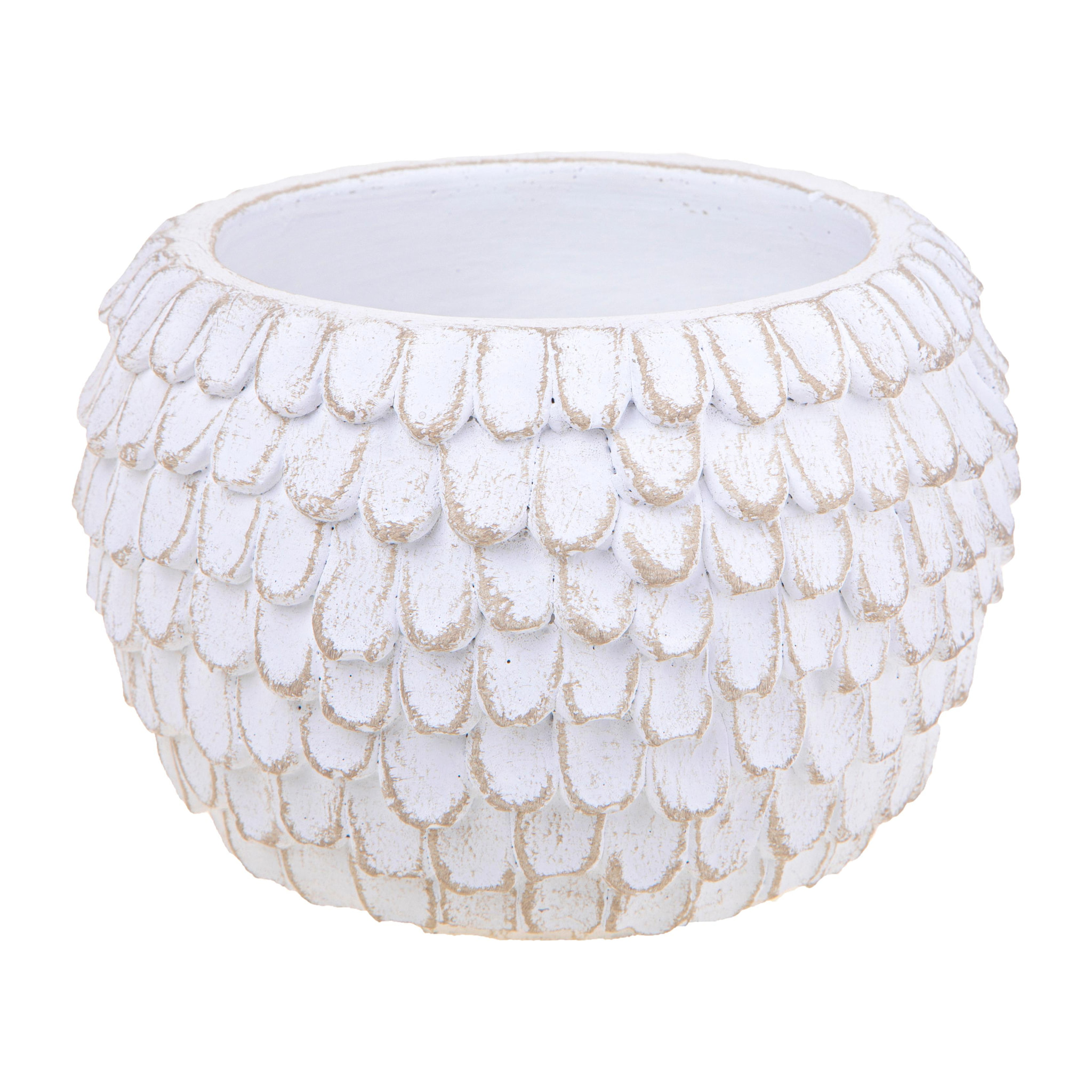 Cachepot Con Decorazione In Rilievo. Diametro 24 Cm - Pezzi 1 - 24X18,5X24cm - Colore: Bianco - Bianchi Dino - Decori Casa E Complementi