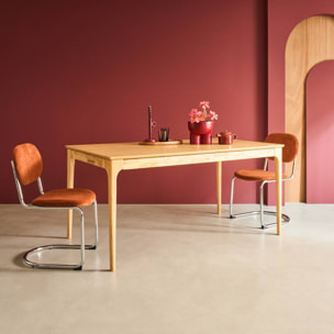 Table à manger rectangulaire extensible bois d'hévéa et placage frêne 6-8 places ELENA