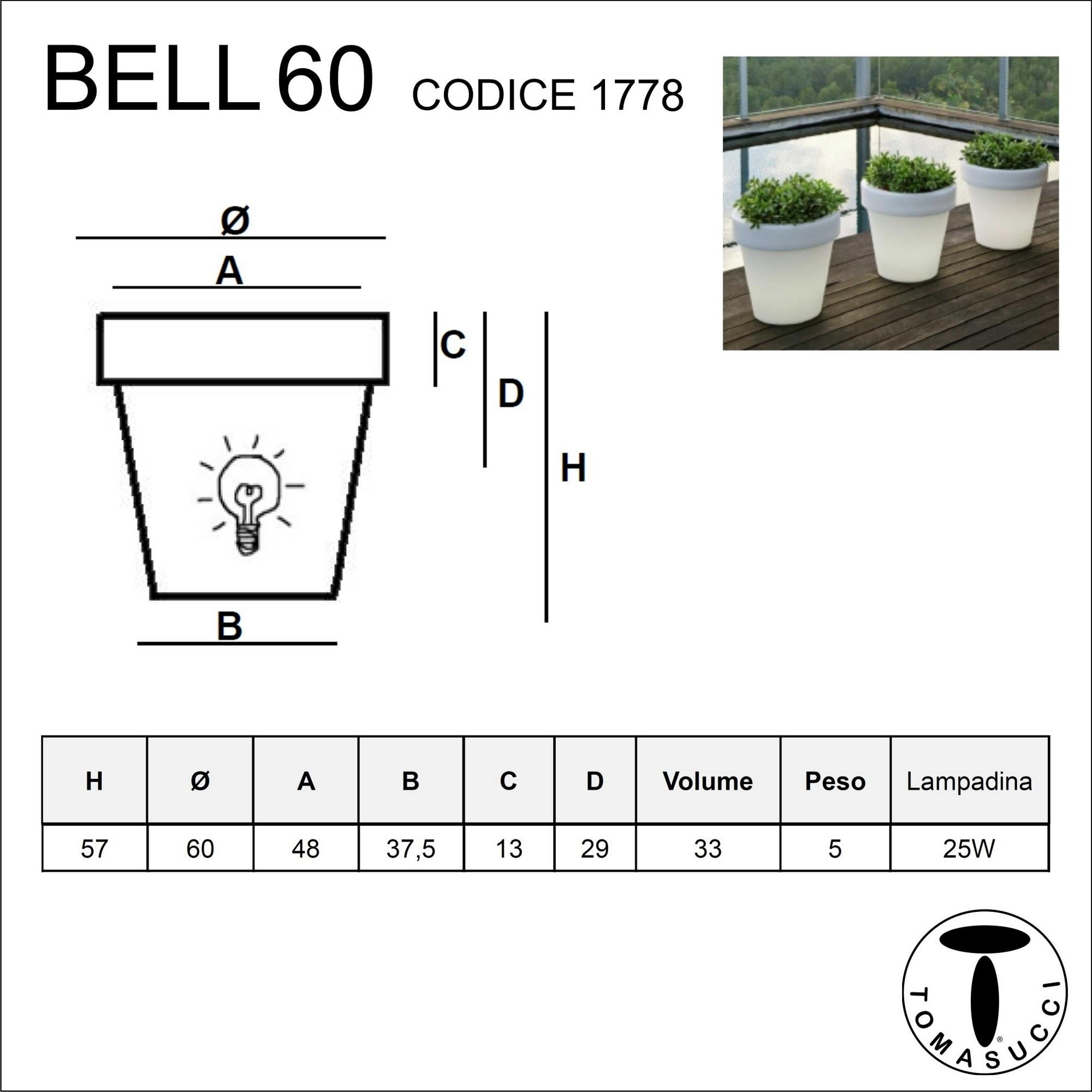 Tomasucci Vaso luminoso per esterno / interno BELL 60 - NEW GARDEN bianco