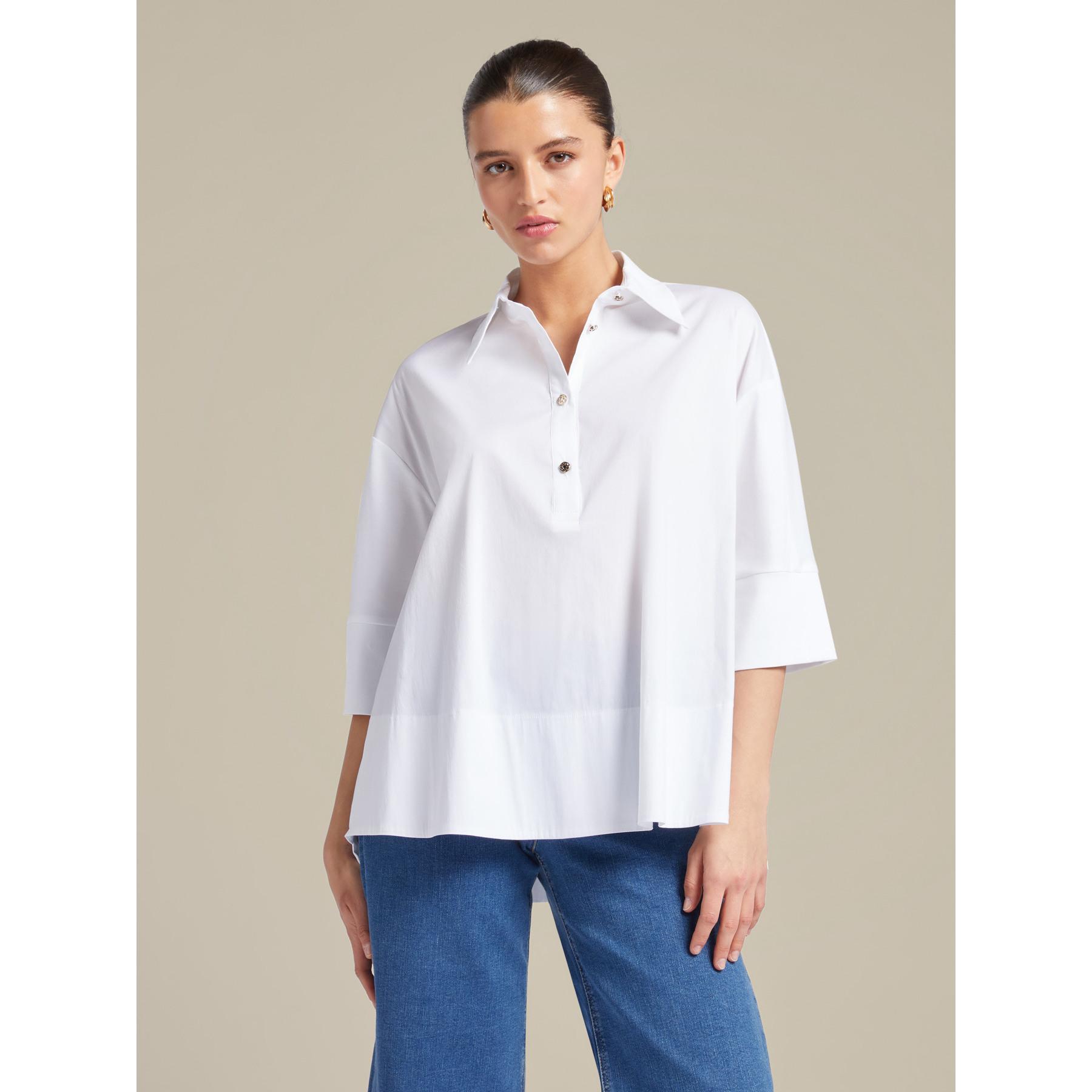 Elena Mirò - Camiseta con cuello y botones - Blanco