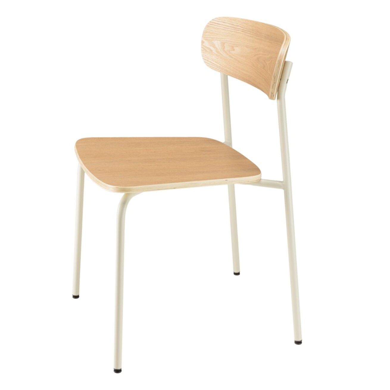TOM - Lot de 2 chaises « écolier » en bois de frêne pieds acier blanc