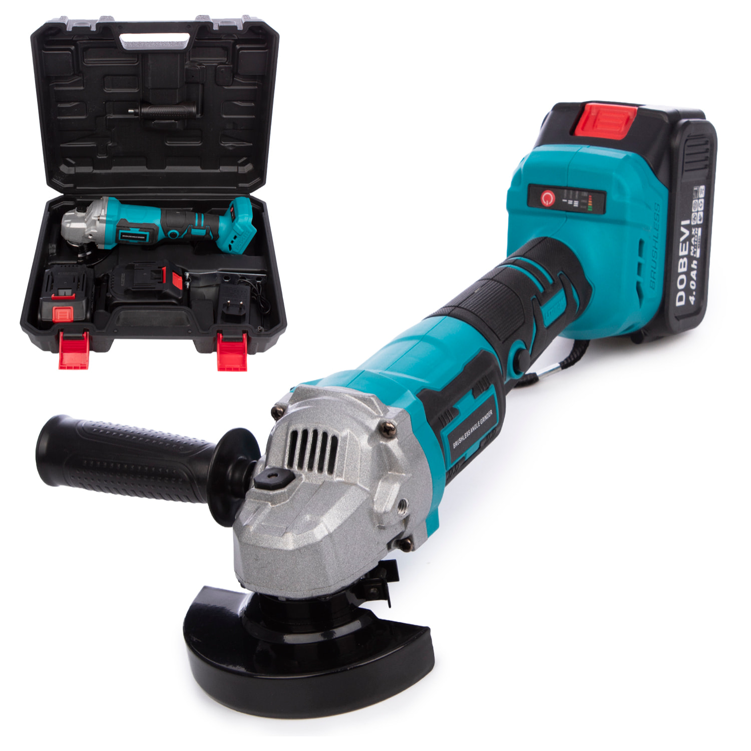 Radial angular 21V con motor sin escobillas, 3 velocidades de hasta 8000rpm, maletín de transporte y doble batería de 20000 mAh.