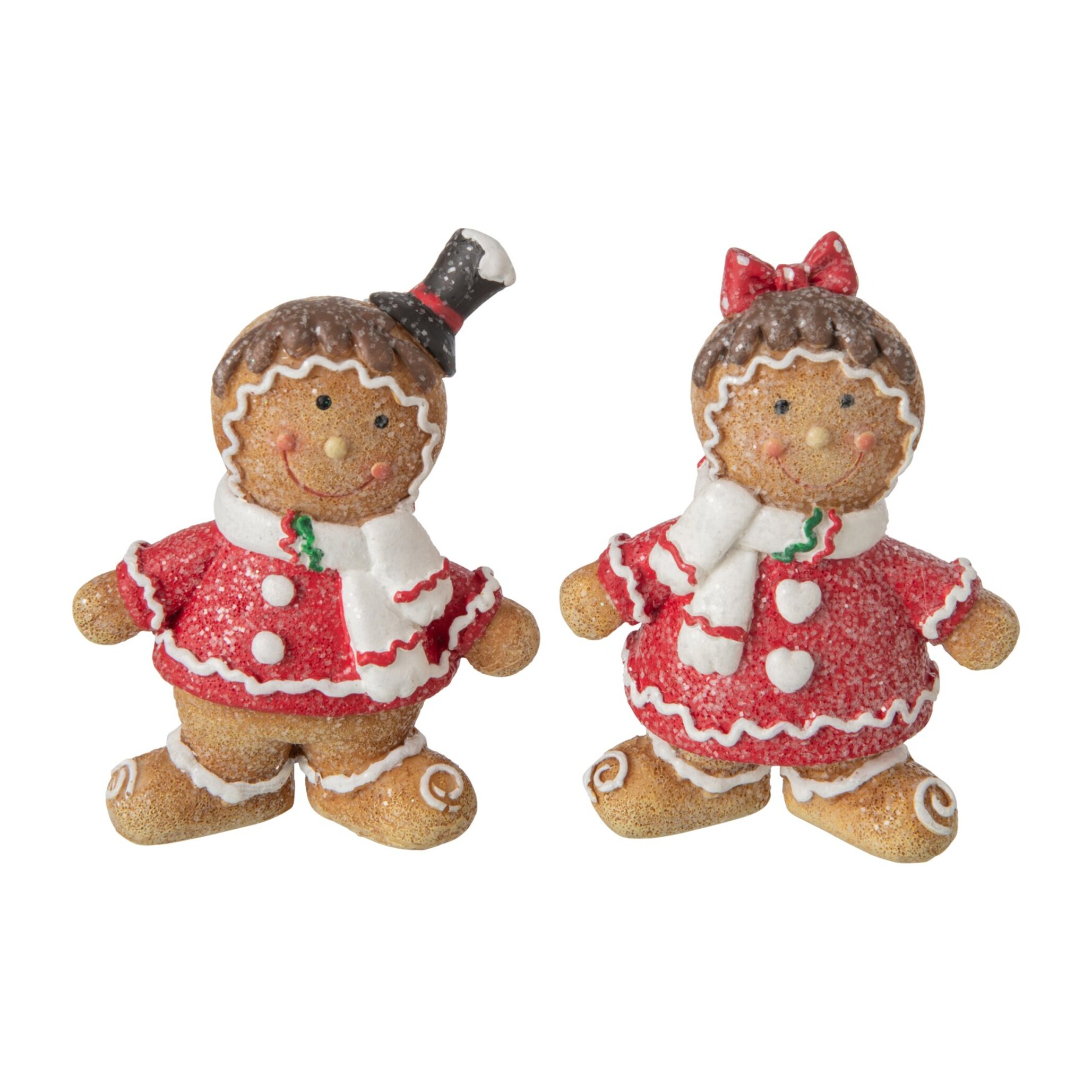 J-Line Pain d’épice - polyrésine - rouge Noël/beige - small - assortiment de 2