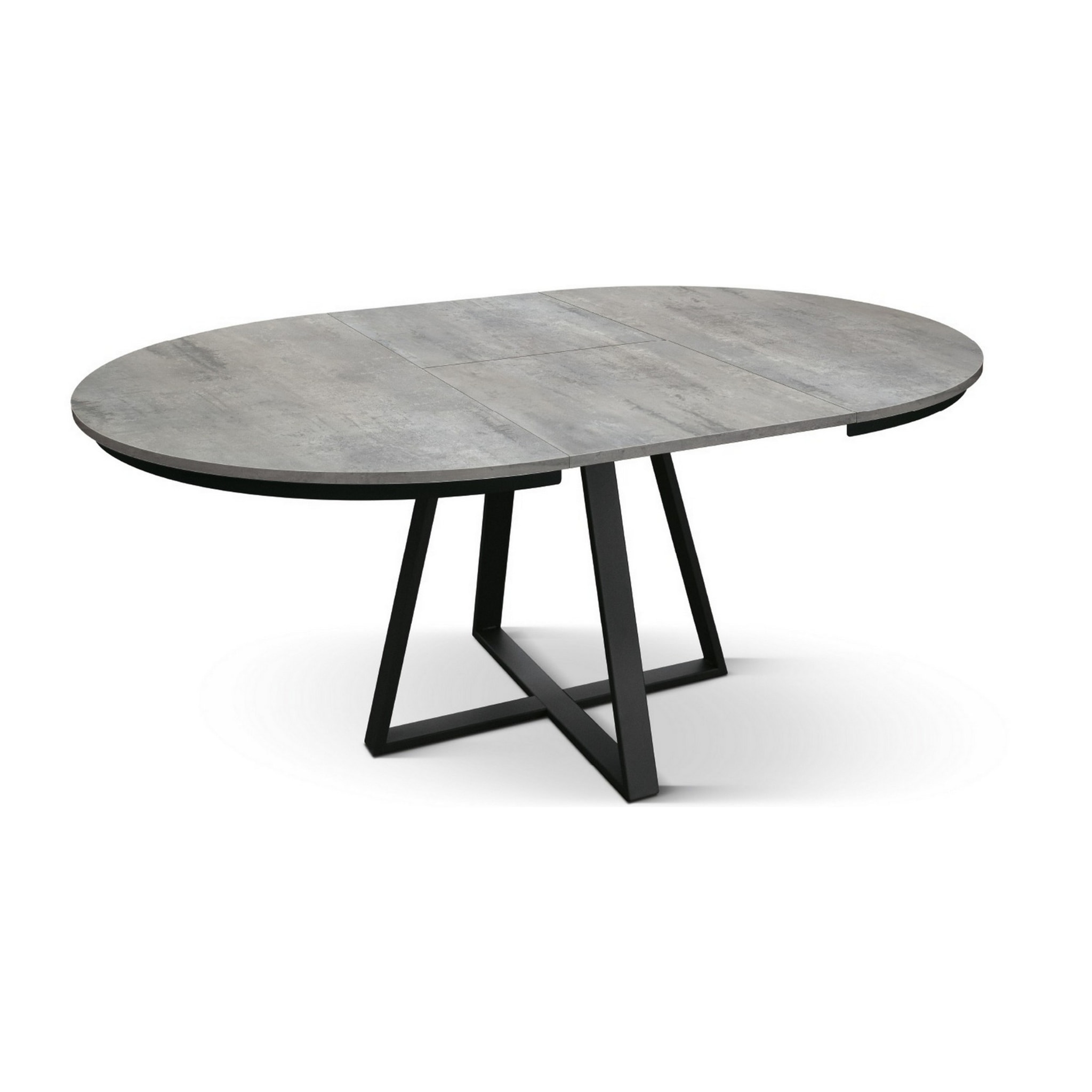 Tavolo rotondo PANTELLERIA in legno effetto grigio cemento con base a X in metallo antracite, allungabile ⌀120 cm - ⌀170 cm
