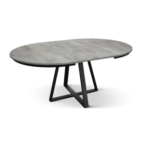 Tavolo rotondo PANTELLERIA in legno effetto grigio cemento con base a X in metallo antracite, allungabile ⌀120 cm - ⌀170 cm