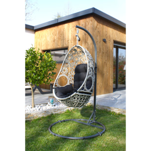 SAMOA - Balancelle de jardin en résine écrue avec coussin