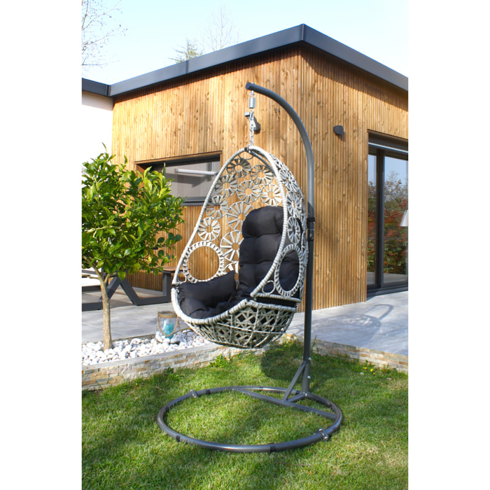 SAMOA - Balancelle de jardin en résine écrue avec coussin