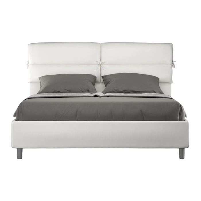 Cama sin somier acolchada 160x210 cuero sintético blanco Nandy