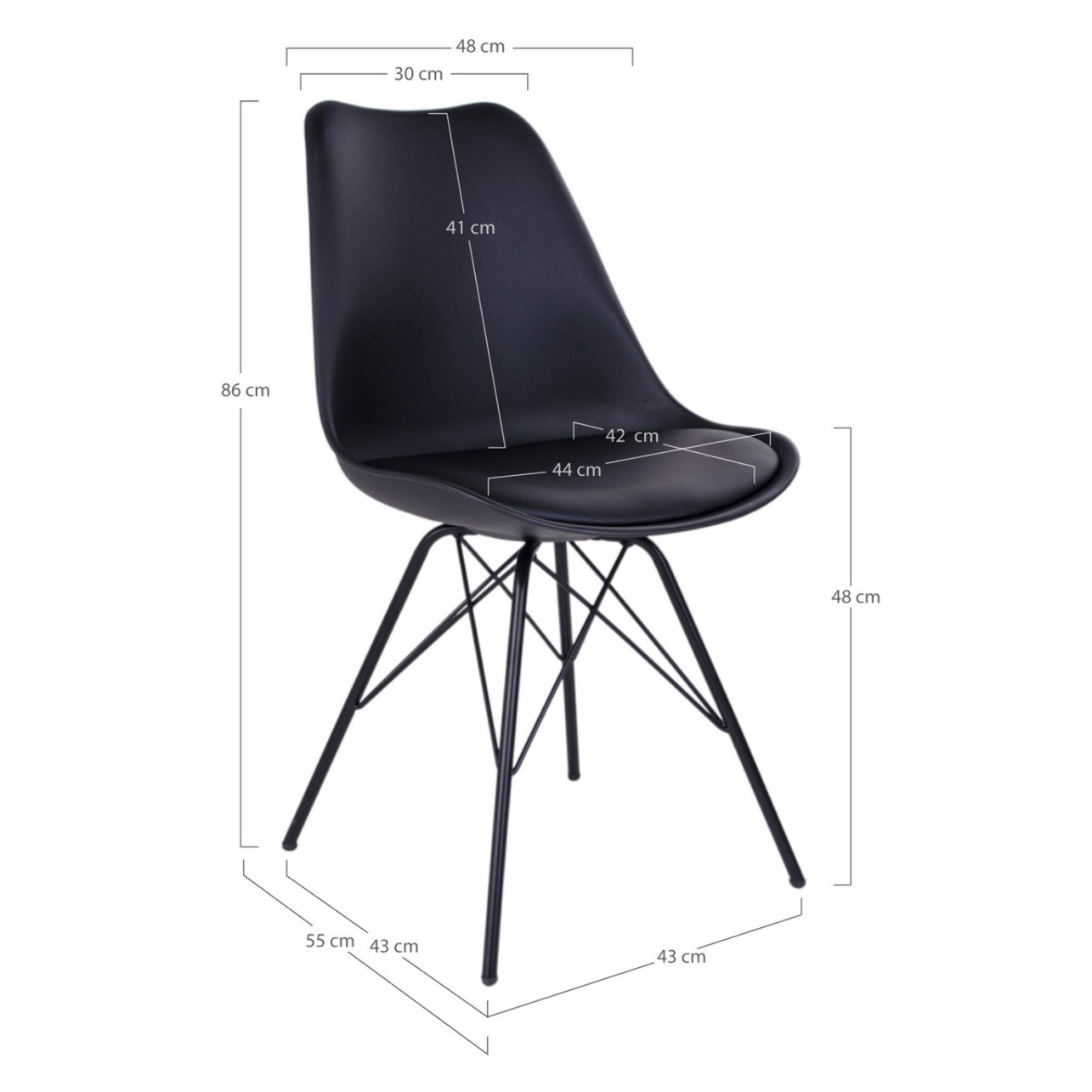 Set 2 sedie da pranzo Oslo in ecopelle nera con gambe in metallo nero