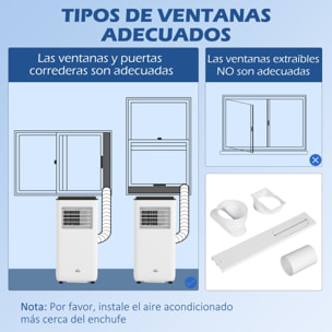 Aire Acondicionado Portátil 5 en 1 10000 BTU 2900W Enfriador Ventilador Deshumidificador 26 L/Día con Control Remoto Pantalla LED Temporizador 24h para Habitación 22m² 33x28x70,4 cm Blanco