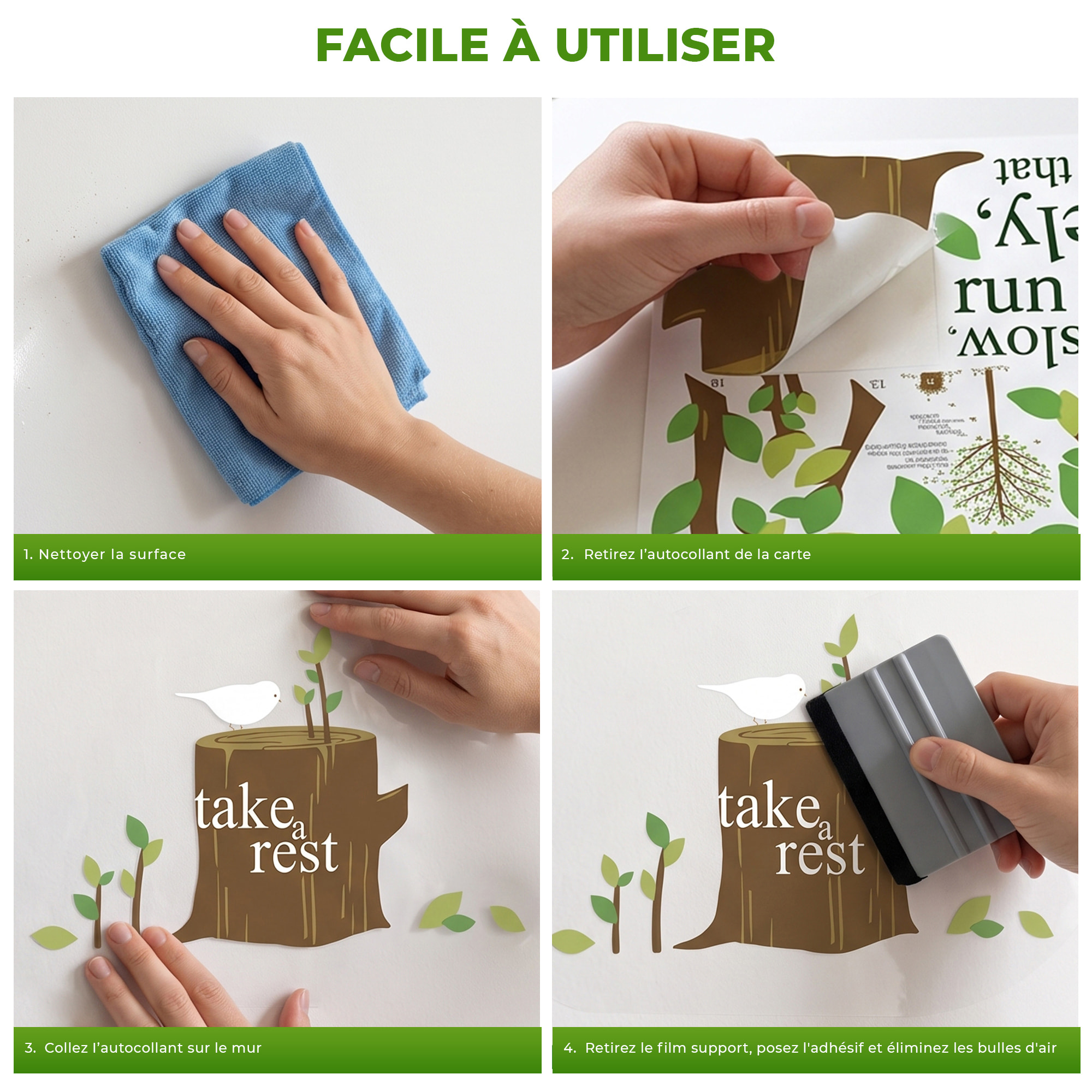 Stickers Muraux décoration adhésifs Arbre vert & oiseau
