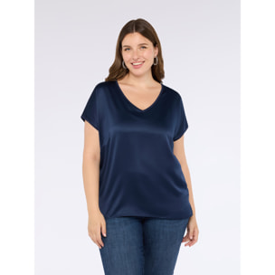 Fiorella Rubino - T-shirt bimaterica con scollo a V - Blu