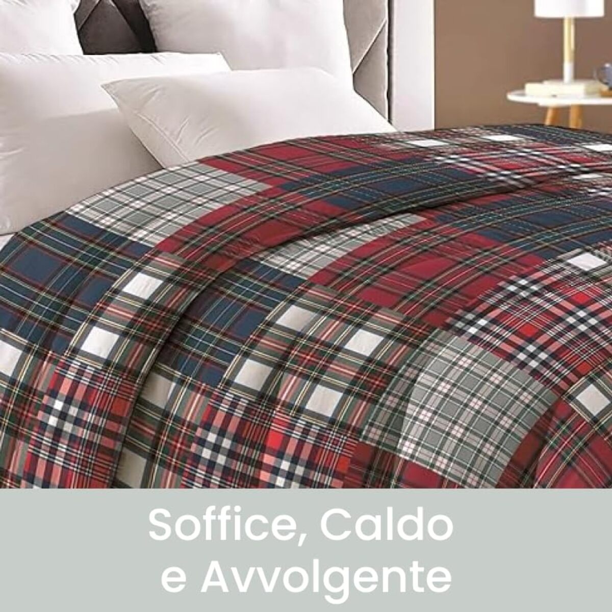 INTRECCI Piumino Singolo, 170 x 260 cm, Piumino Ecologico, Caldo, Invernale, 300 g/m², Anallergico e Antiacaro, Made in Italy, Lavabile in Lavatrice, Soffice, Morbido. Fantasia: Tartan Multicolor