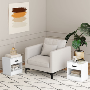 Pack de 2 Mesitas de Noche Mesillas de Noche Dormitorio Estrechas con Cajón y Compartimento Abierto para Salón 39x28x41 cm Blanco