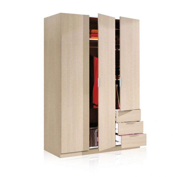 Armario de 3 puertas y 3 cajones en roble 121x180 cm Low Cost Roble