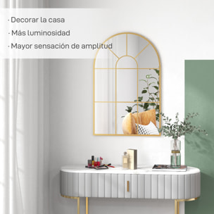 Espejo Decorativo de Pared 60x91 cm Espejo de Ventana de Metal para Salón Dormitorio Entrada Estilo Moderno Dorado