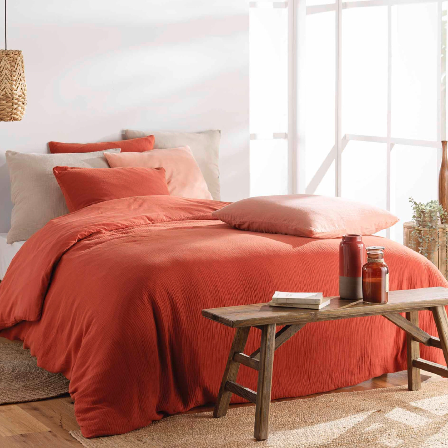 Parure de lit en gaze de coton - Terracotta