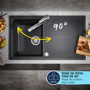 62x44 cm kit évier avec égouttoir réversible en Granite, à encastrer, blanc + mitigeur de cuisine Grohe Start (SATSE2WG303)