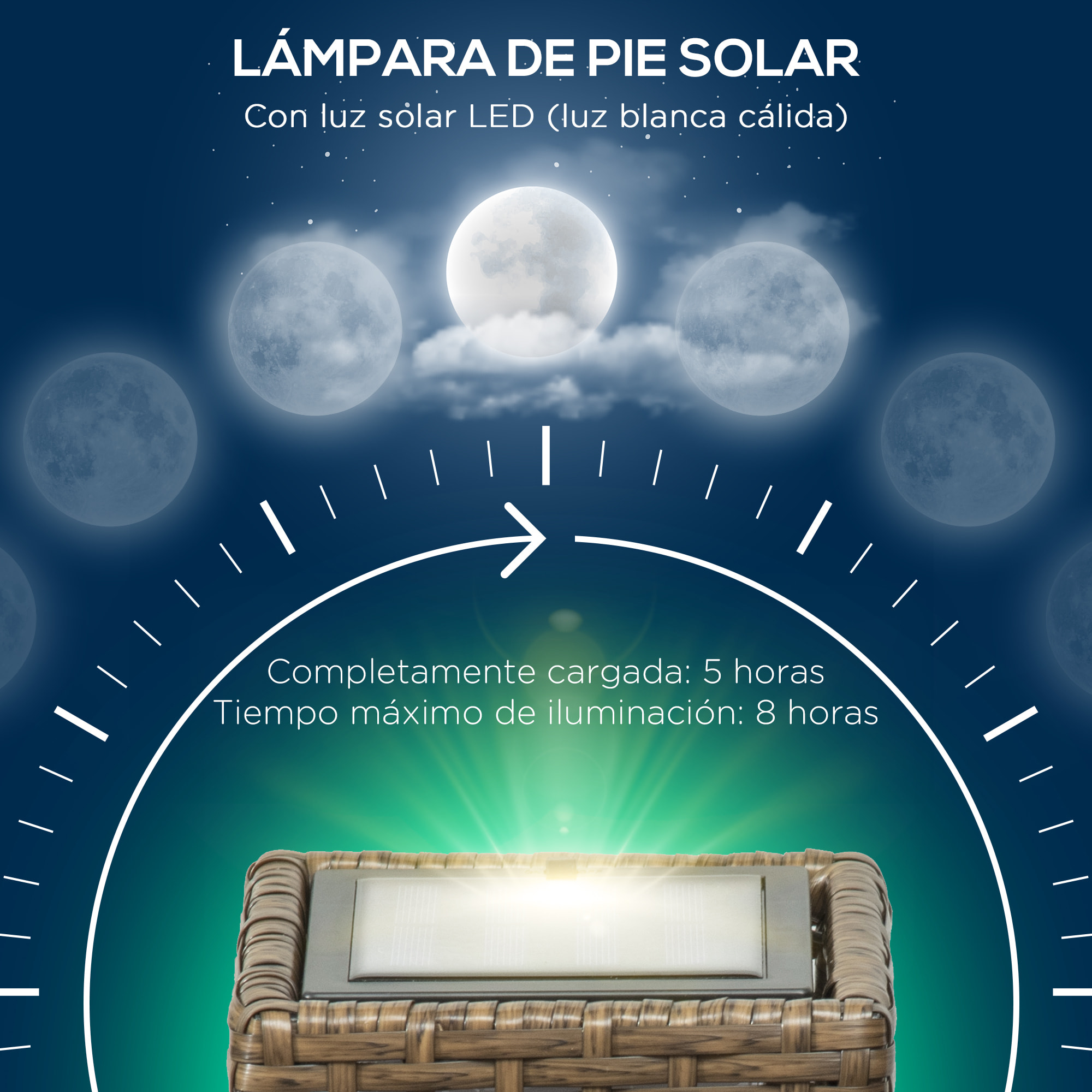 Linterna de Jardín de Ratán Sintético Farola Solar con Luces LED Encendido y Apagado Automático para Terraza Balcón Patio 15,5x15,5x69 cm Arena
