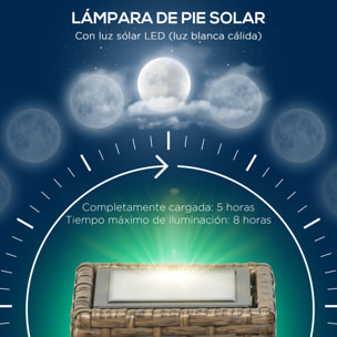Linterna de Jardín de Ratán Sintético Farola Solar con Luces LED Encendido y Apagado Automático para Terraza Balcón Patio 15,5x15,5x69 cm Arena