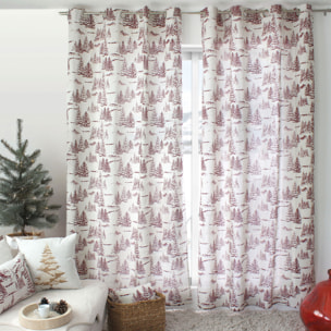 Rideau imprimé montagne en coton recyclé - Rouge