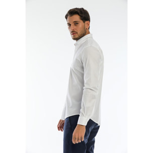 Camicia Uomo 1 Bottone Italiano Slim Popeline Stretch Unito Bianco