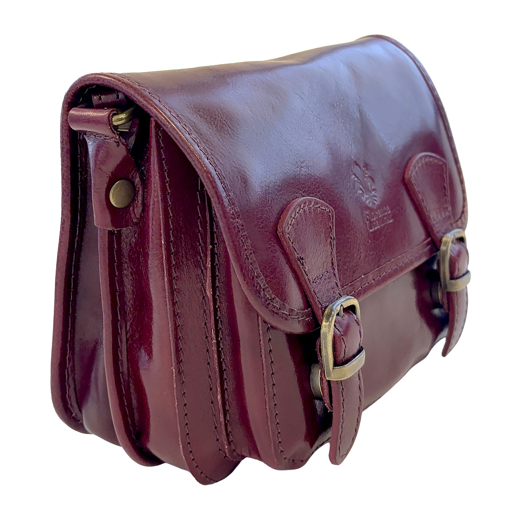 Borsa a Tracolla in Pelle da Donna, Tracolla Vintage con Doppia Fibbia e Chiusura Magnetica