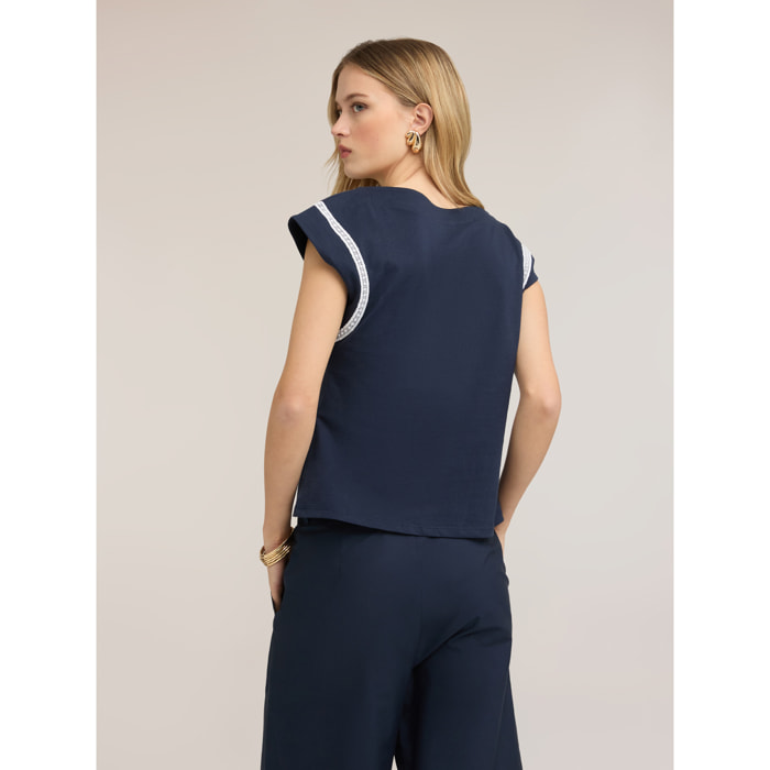 Motivi - T-shirt a kimono con ricami - Blu