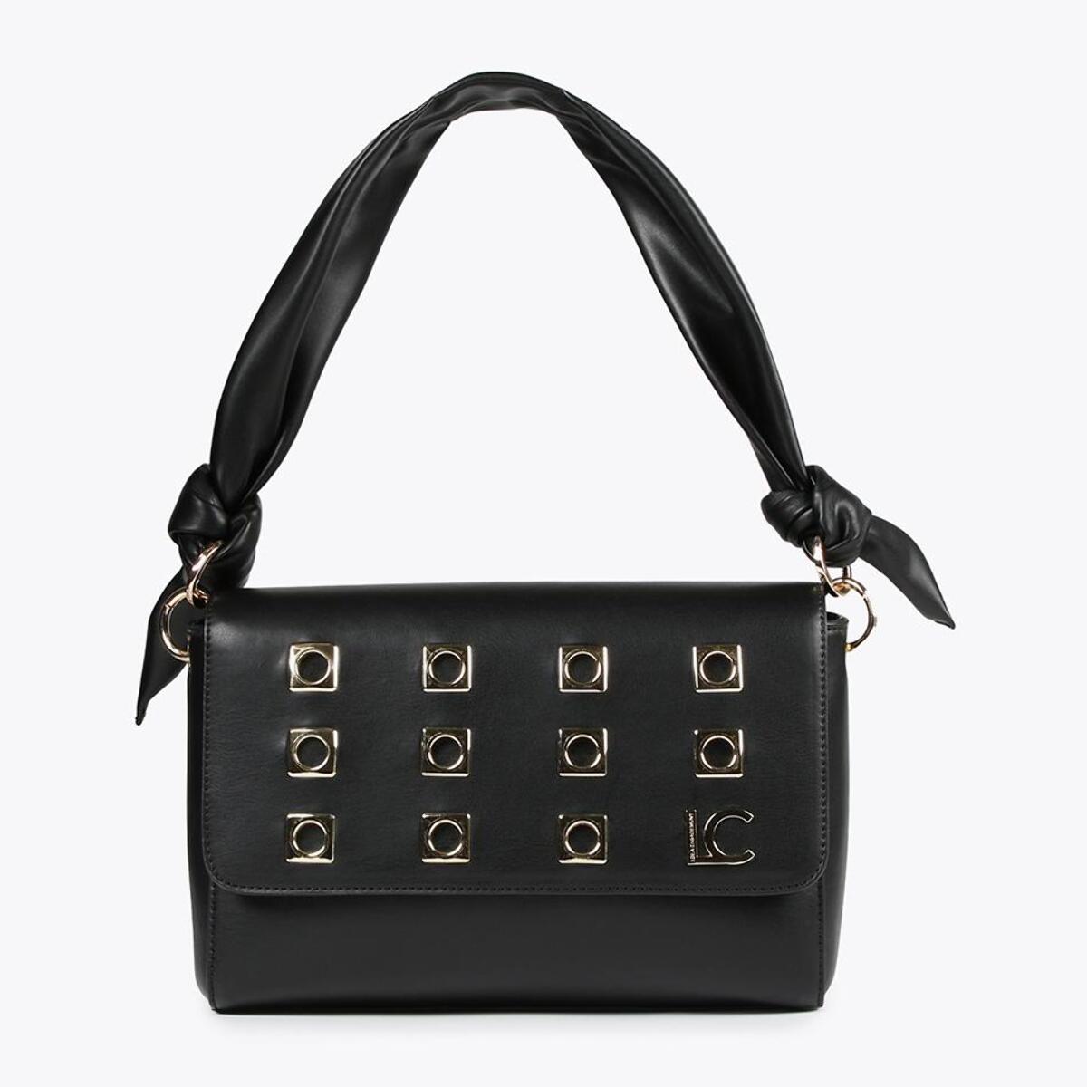 Borsa a tracolla con occhielli in metallo quadrati