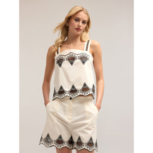 Motivi - Top de algodón bordado - Blanco