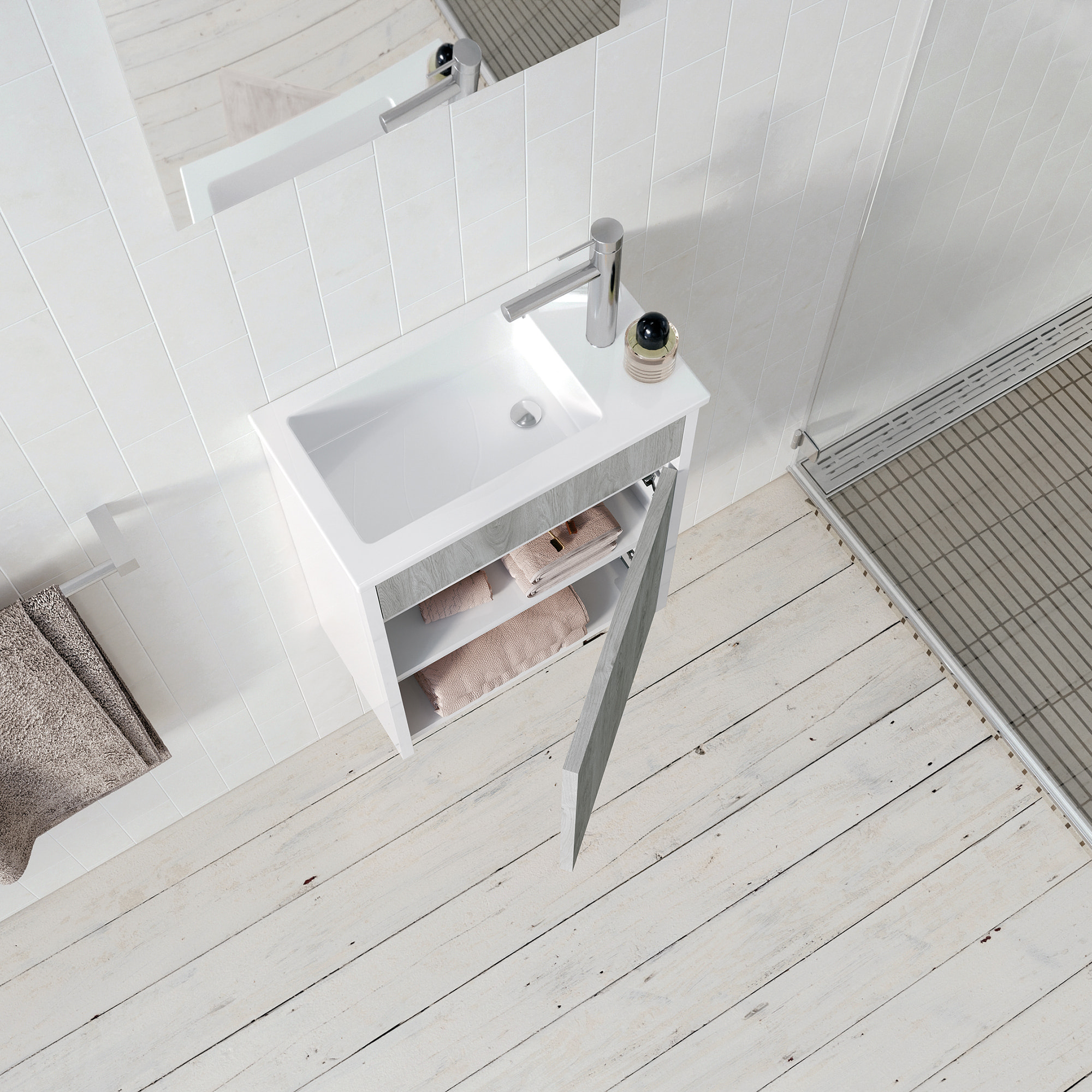 Meuble Lave Mains MINI 40x50x22 cm - Gris et Blanc
