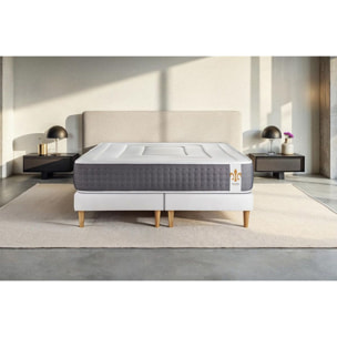 Ensemble Matelas Vingt-Six - 26cm - Ressorts ensachés et mémoire de forme - Confort 5? - Sommier Tapissier Blanc