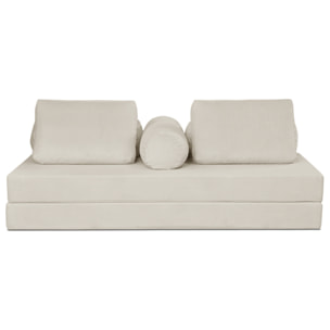 Lonny - Canapé 3 places convertible en velours côtelé - Beige