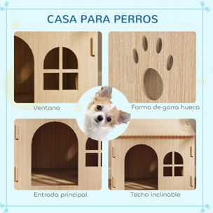 Caseta para Perros Casa para Perros Interior con Ventana Diseño de Garra Hueca Casita para Perros y Gatos 49,5x41x51 cm Roble