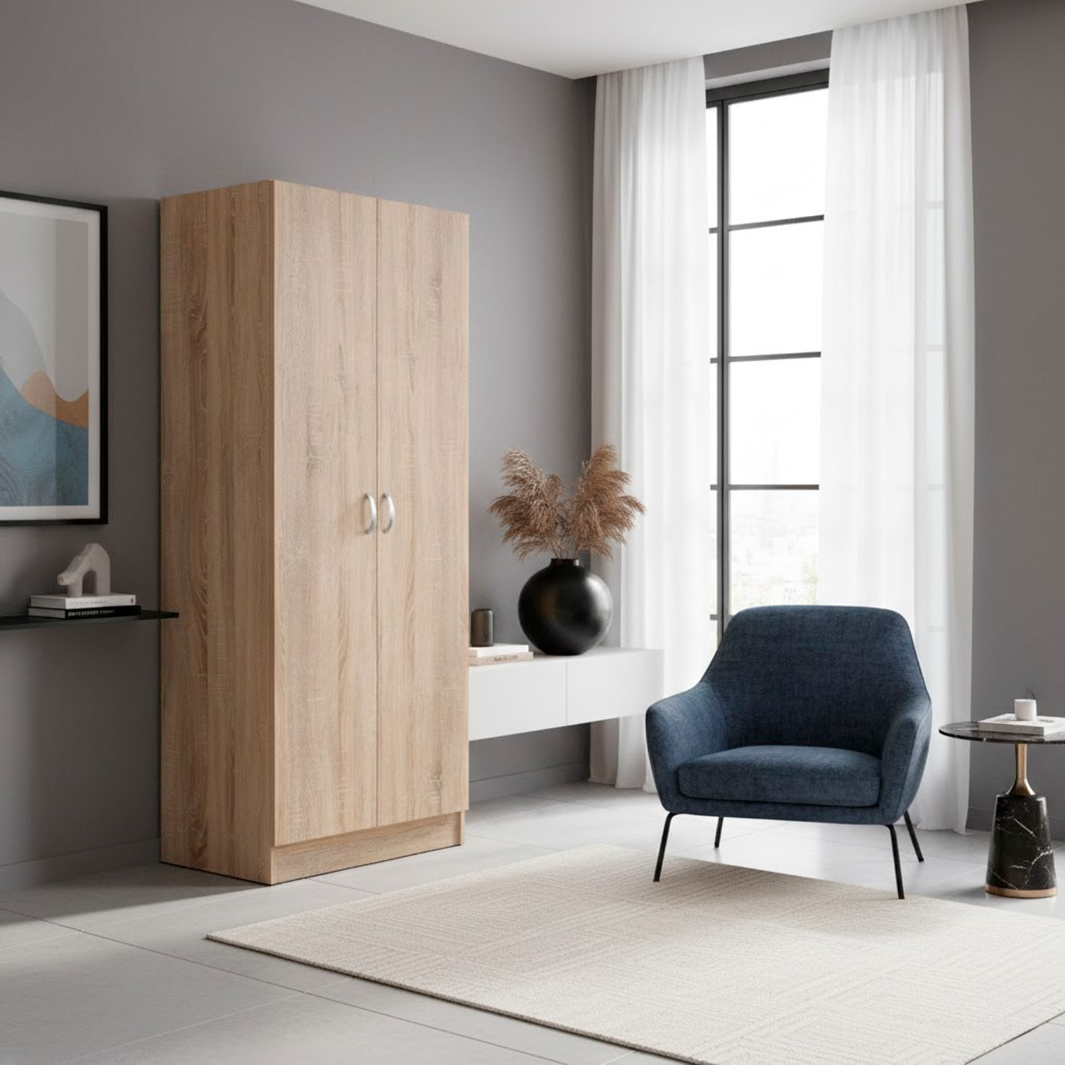 Scarpiera Armadio Salvaspazio Con 2 Ante E 5 Ripiani Regolabili Mobile Multiuso Design Moderno Per Ingresso Camera e Living 69.2x34.6x170.4 Cm Rovere