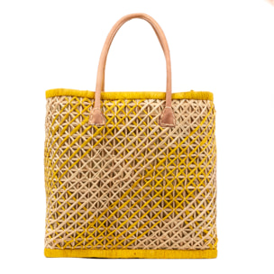 Zavattarello borsa a spalla donna. Realizzata in rafia e tessuto, con manici in pelle.