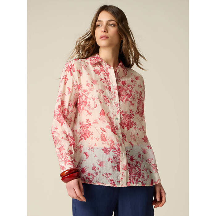 Oltre - Camicia in mussola misto lyocell fantasia - Bianco