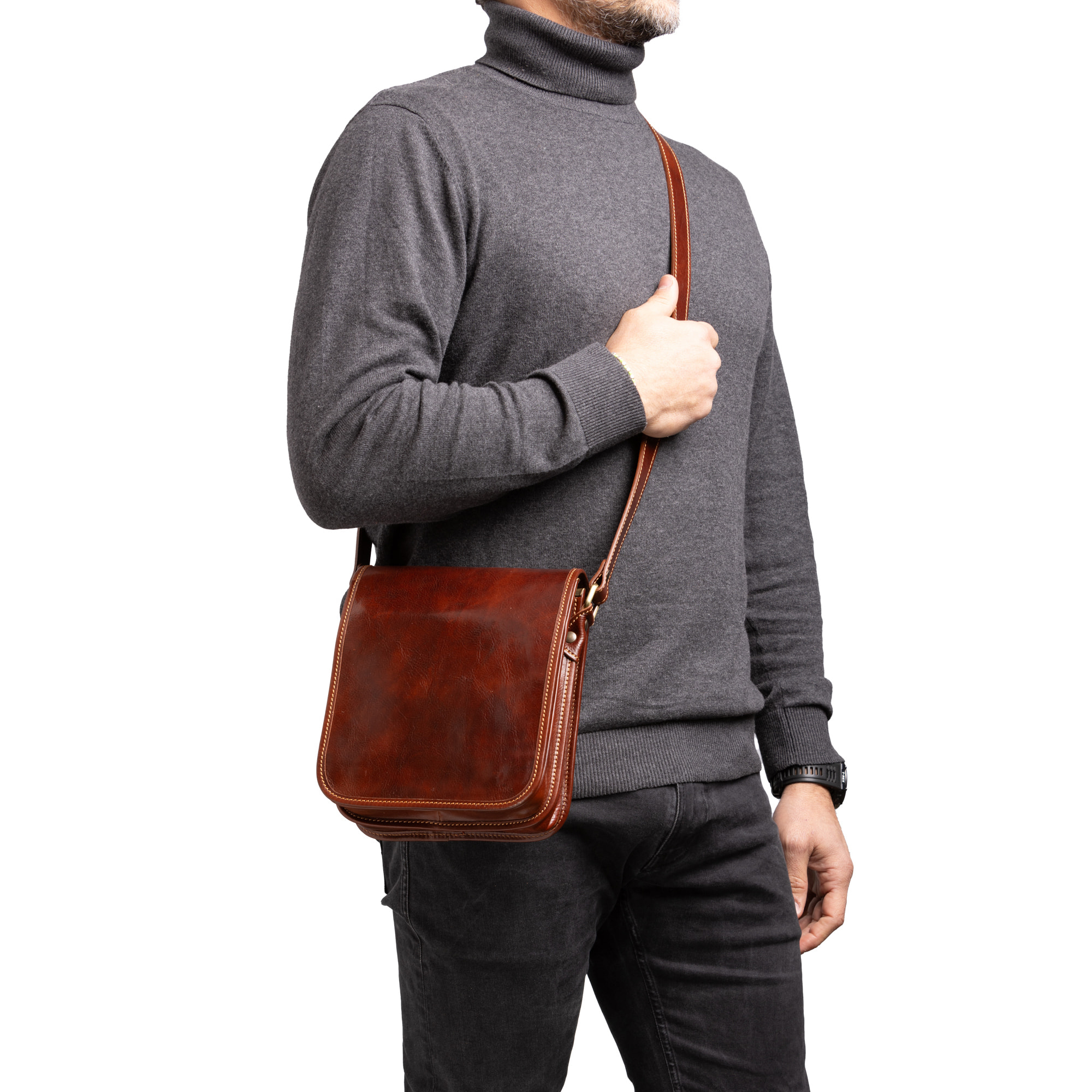 Borsa a tracolla  da uomo In Vera pelle Made in Italy 23x20x9 cm