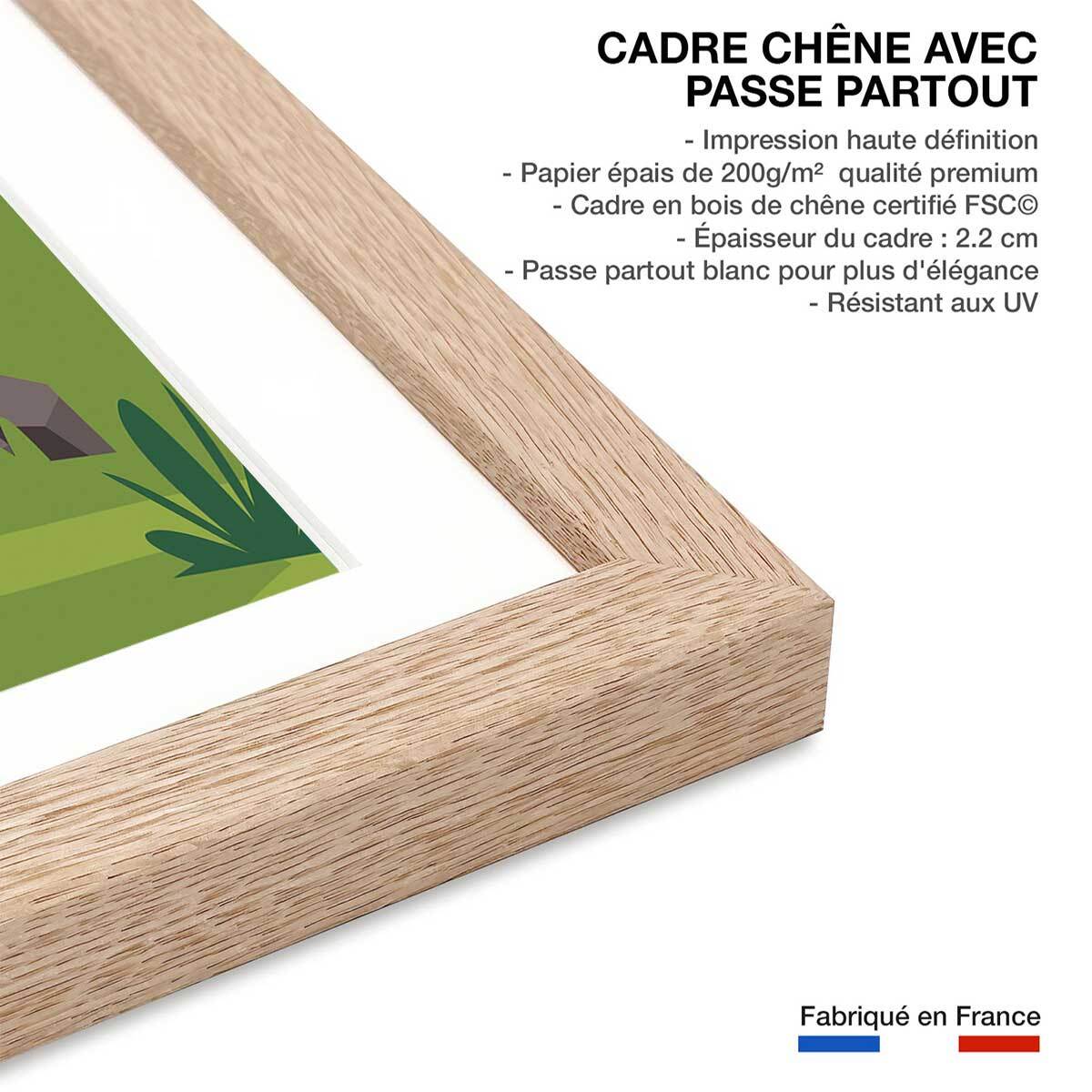Poster retro savoie ou bien ! Affiche + cadre en bois - Chêne