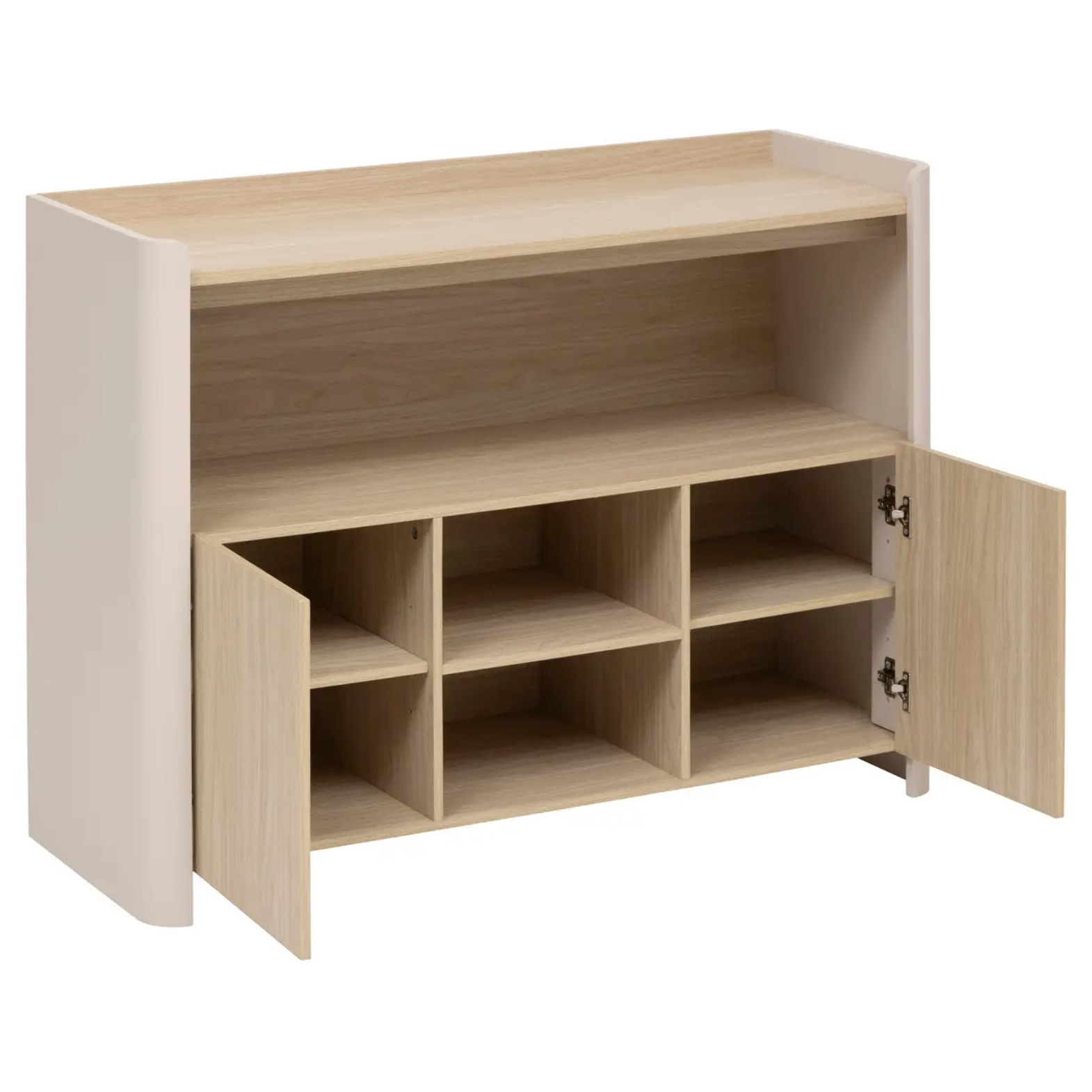 Buffet 2 portes Roundy blanc ivoire et bois