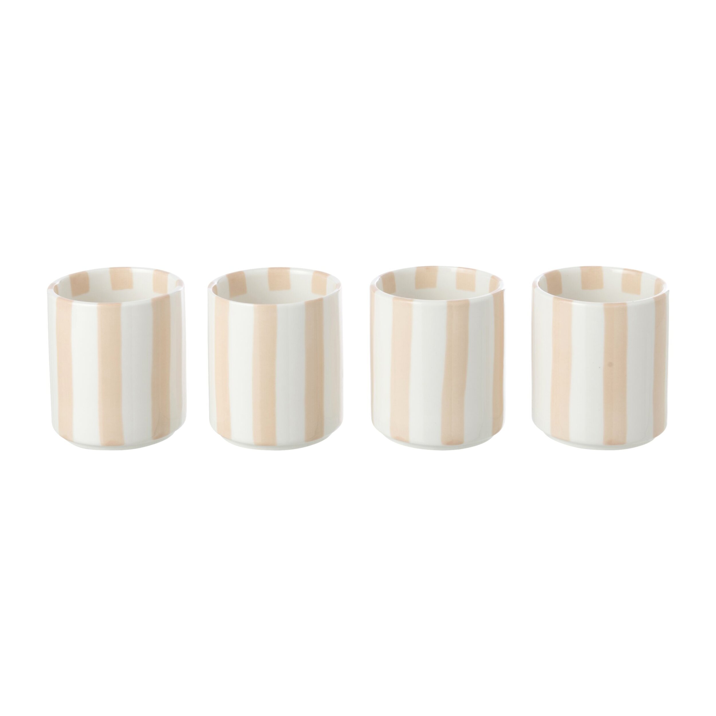 J-Line boîte de 4 tasses lignées - grès - beige clair/blanc