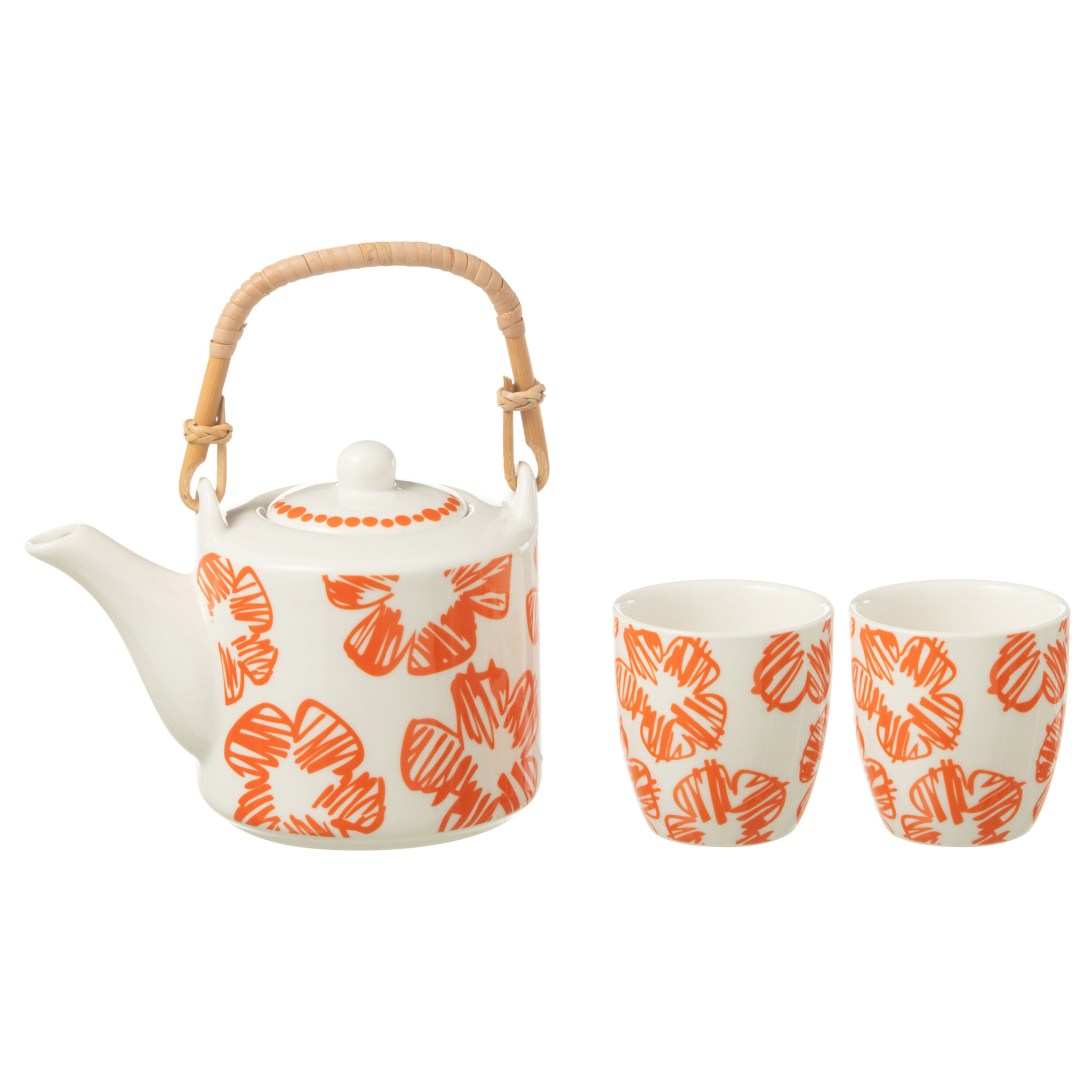 J-Line théière Fleur - céramique - orange - coffret 3 pcs