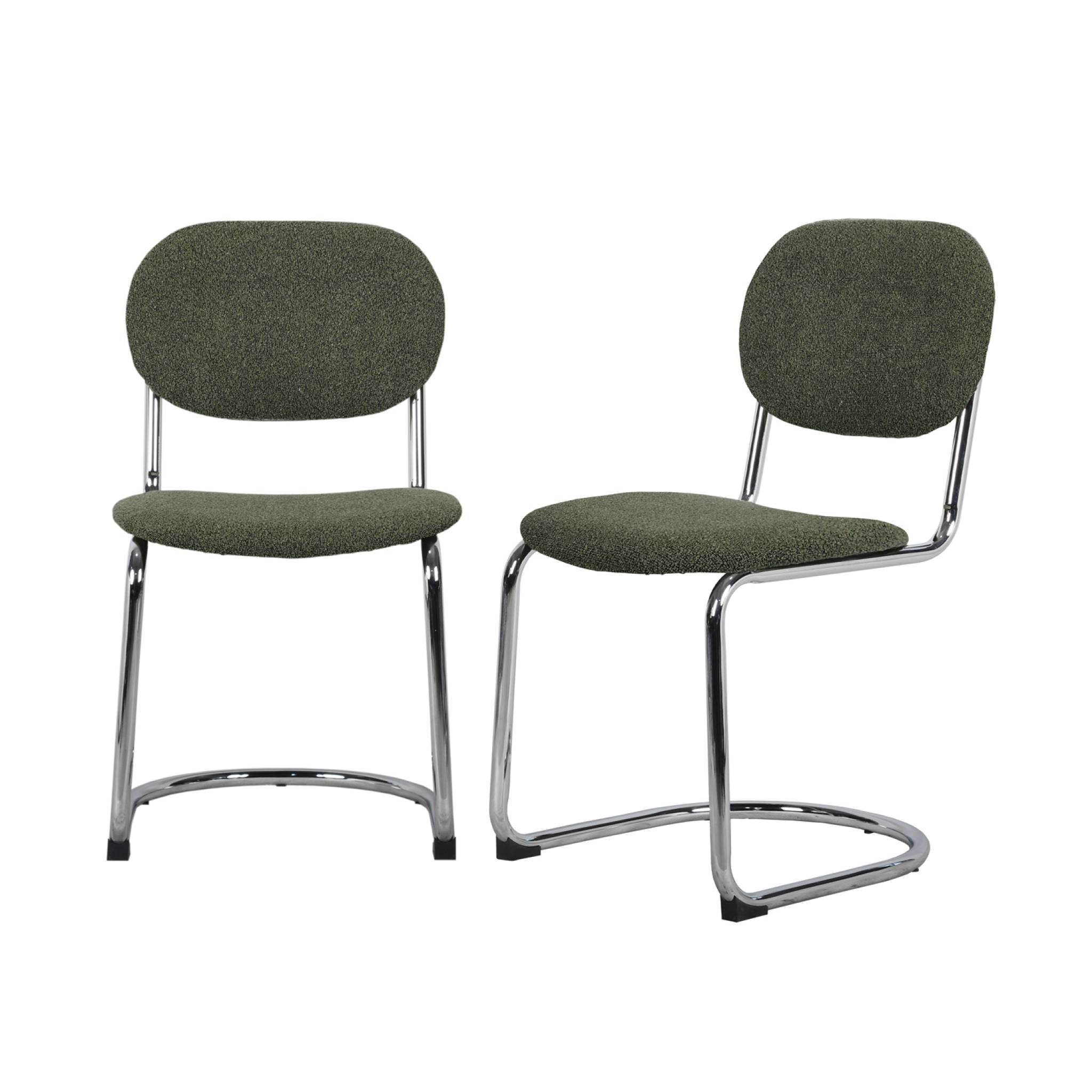Lot de 2 chaises cantilever arrondie métal. bouclette texturée kaki et pieds chromés - L 47 x P 54.5 x H 81cm - Maloa