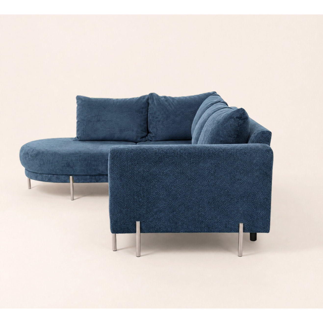 Gabin - Canapé d'angle gauche 5 places en velours texturé - Bleu