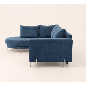Gabin - Canapé d'angle gauche 5 places en velours texturé - Bleu