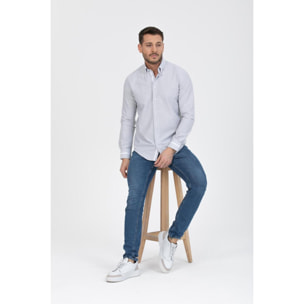 Camicia Uomo 1 Bottoni Button Down Slim Armaturato Fantasia Grigio Scuro/Bianco