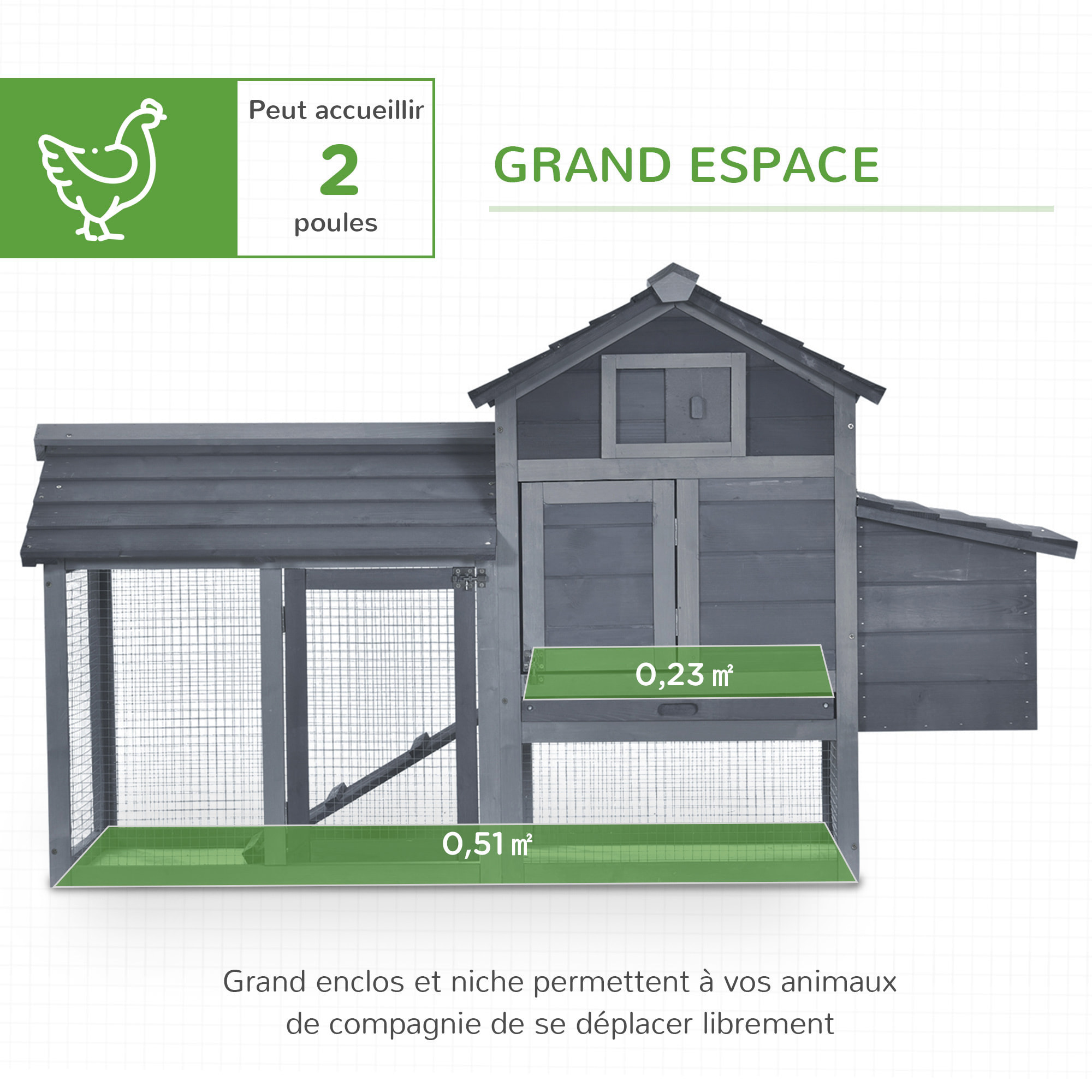 Petit poulailler cottage cage à poules sur pied dim. 151L x 54l x 87H cm multi-équipement bois massif de pin gris